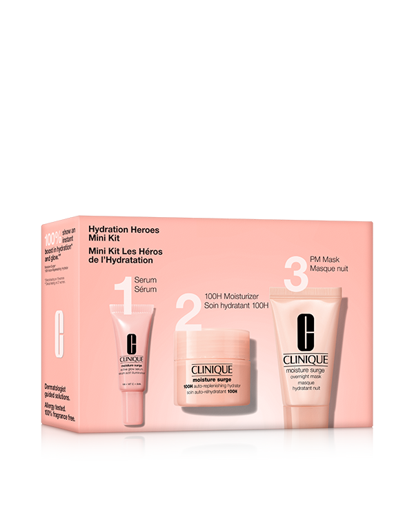 Moisture Surge Hydration Mini Kit, Τρία προϊόντα Moisture Surge™ απαραίτητα για ενυδάτωση και λαμπερή όψη.