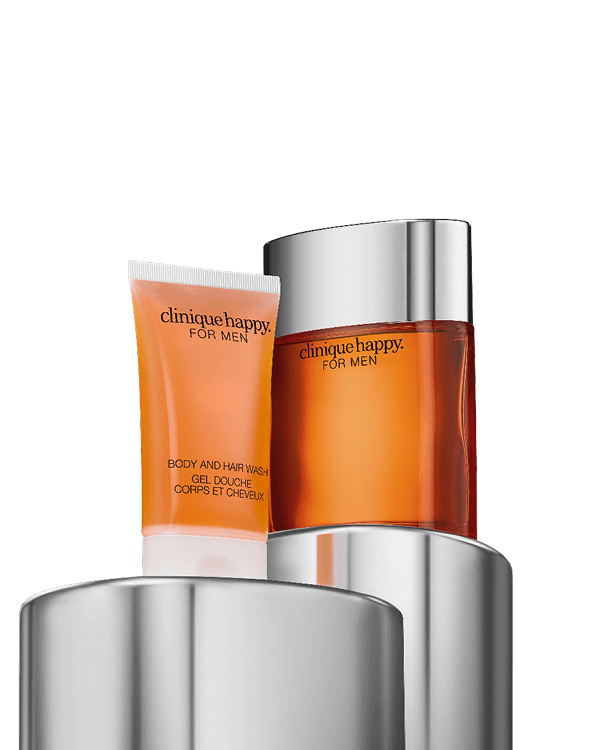 Happy for Him: Cologne Set, Ένα αναζωογονητικό άρωμα σε spray και αφρόλουτρο για τον άνδρα.