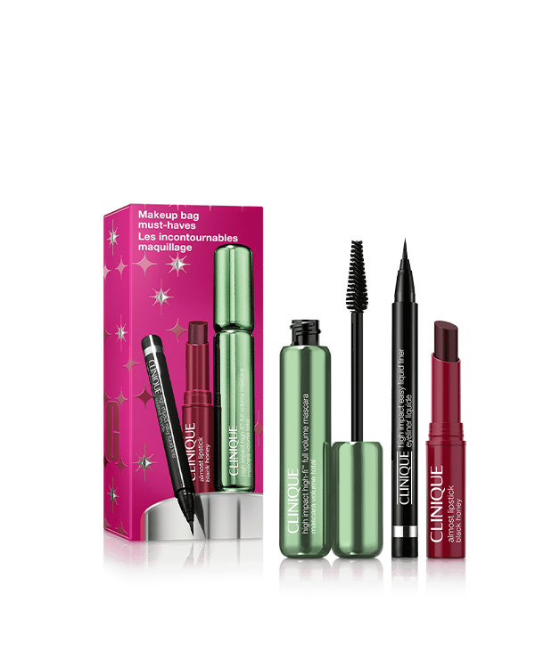 Makeup Bag Must-Haves Set, Ένας must-have συνδυασμός από τρία προϊόντα μακιγιάζ για βλεφαρίδες, μάτια και χείλη. Περιλαμβάνει το θρυλικό προϊόν της Clinique στη viral απόχρωση Black Honey, ένα εύκολο στη χρήση eyeliner και ένα μάσκαρα σε κανονικό μέγεθος.