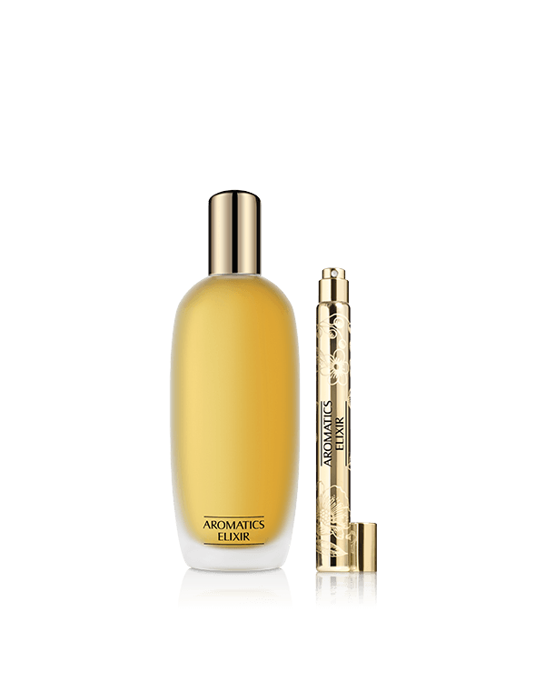 Aromatics Anywhere Fragrance Set, Σετ με το εμβληματικό, κεχριμπαρένιο και λουλουδένιο άρωμα της Clinique. Σε κανονικό μέγεθος και σε μέγεθος ταξιδιού για να απολαμβάνετε το Aromatics παντού